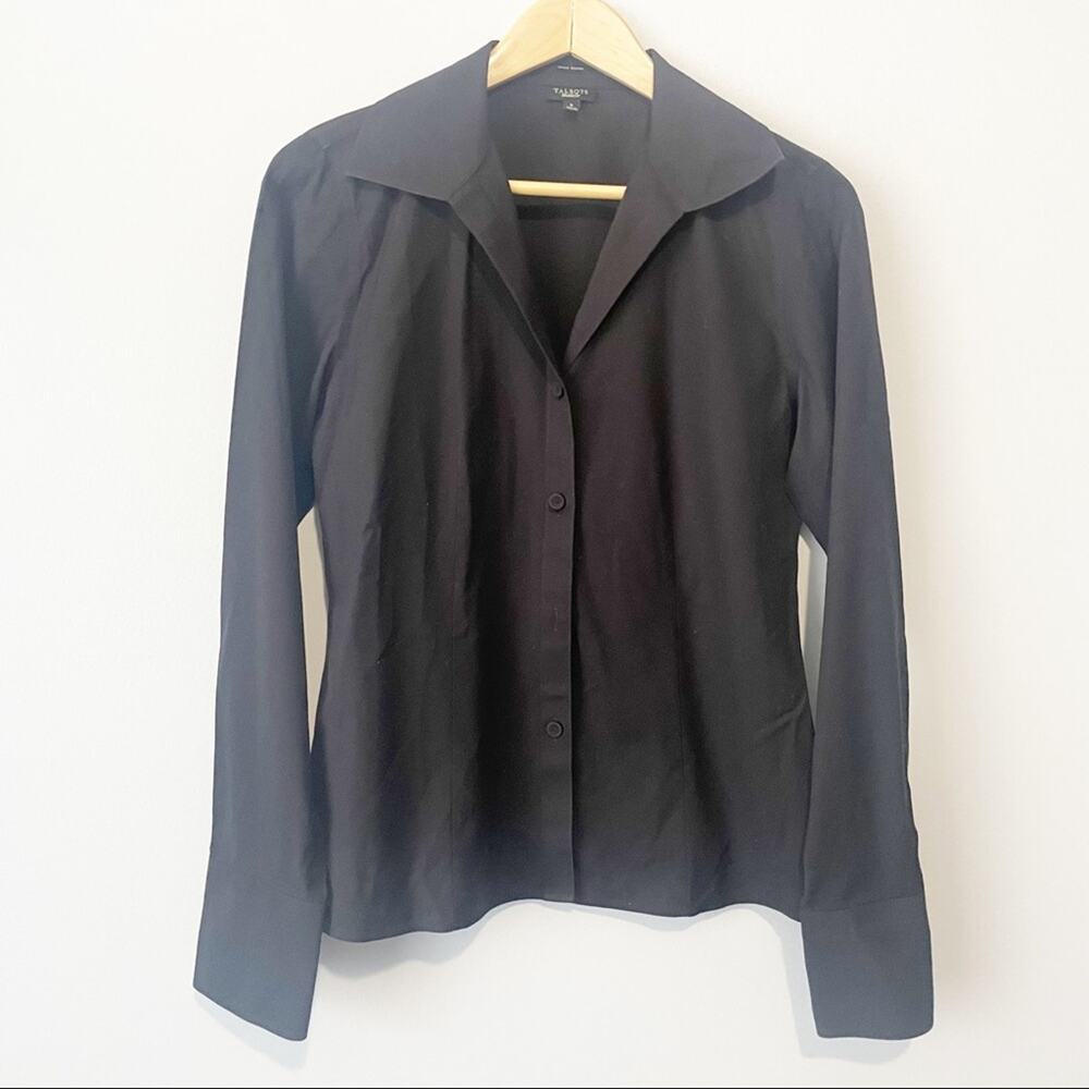 Talbots Black Button Down Wrinkle Resistant Top S… - image 5